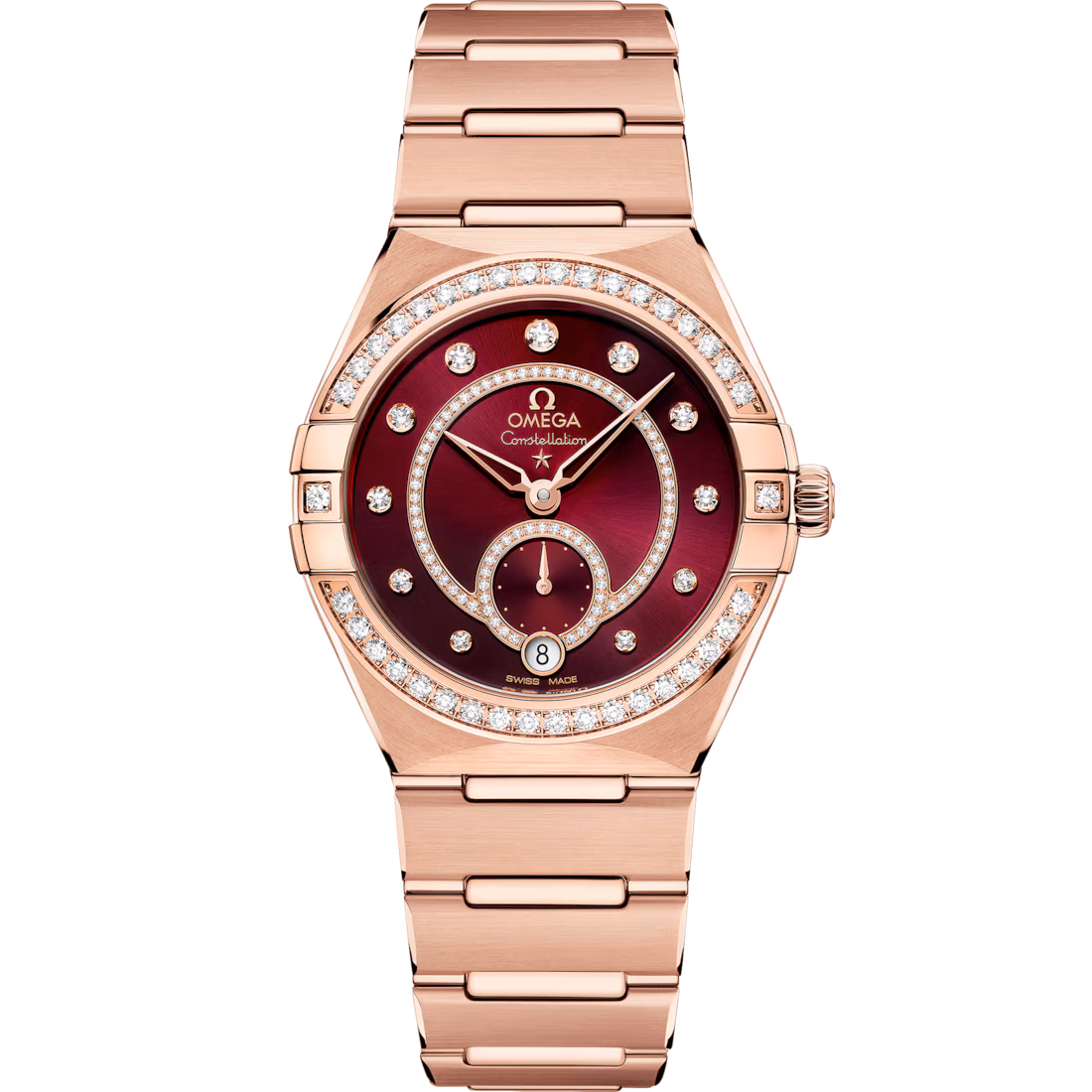 Omega Constellation 34mm Red Dial with Diamonds Sedna™ 18k Rose Gold Bracelet 131.55.34.20.61.001