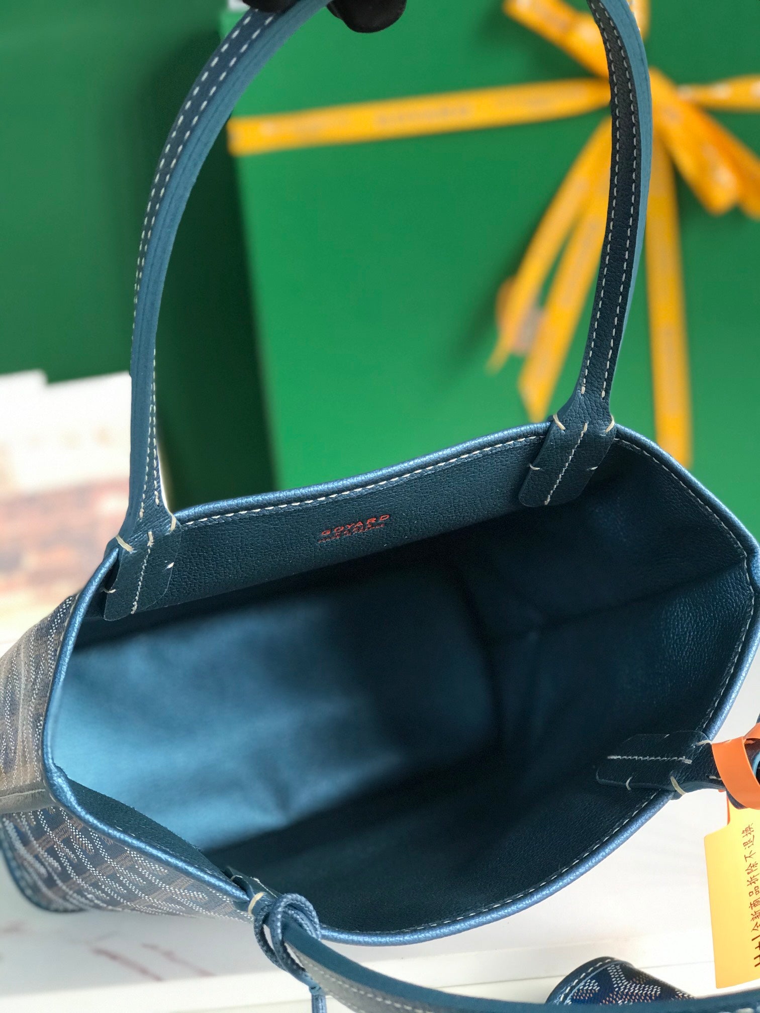 Goyard Anjou Mini Bag 20Cm Deep Blue Canvas Chevroches Calfskin
