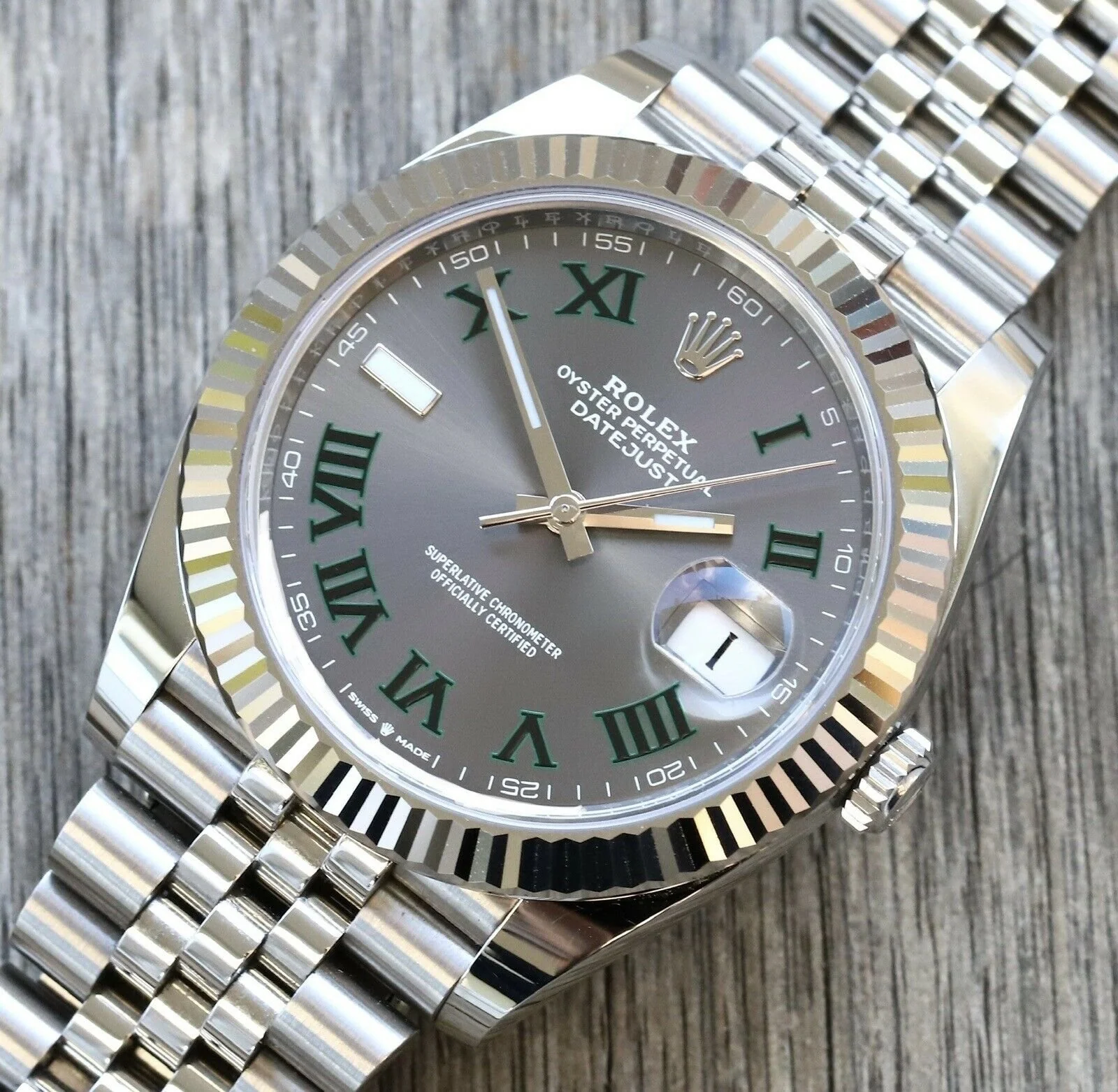 Rolex Datejust 41mm Rhodium Dial 126334 “Wimbledon” Flutted / Jubilee