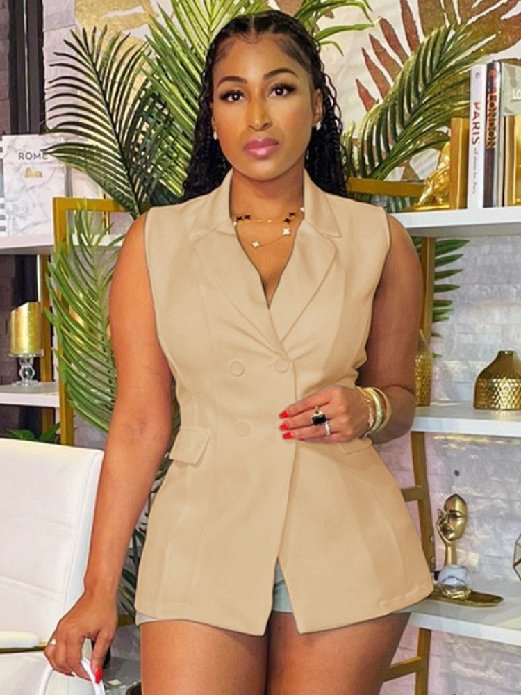 Lapel Button Up Sleeveless Blazers