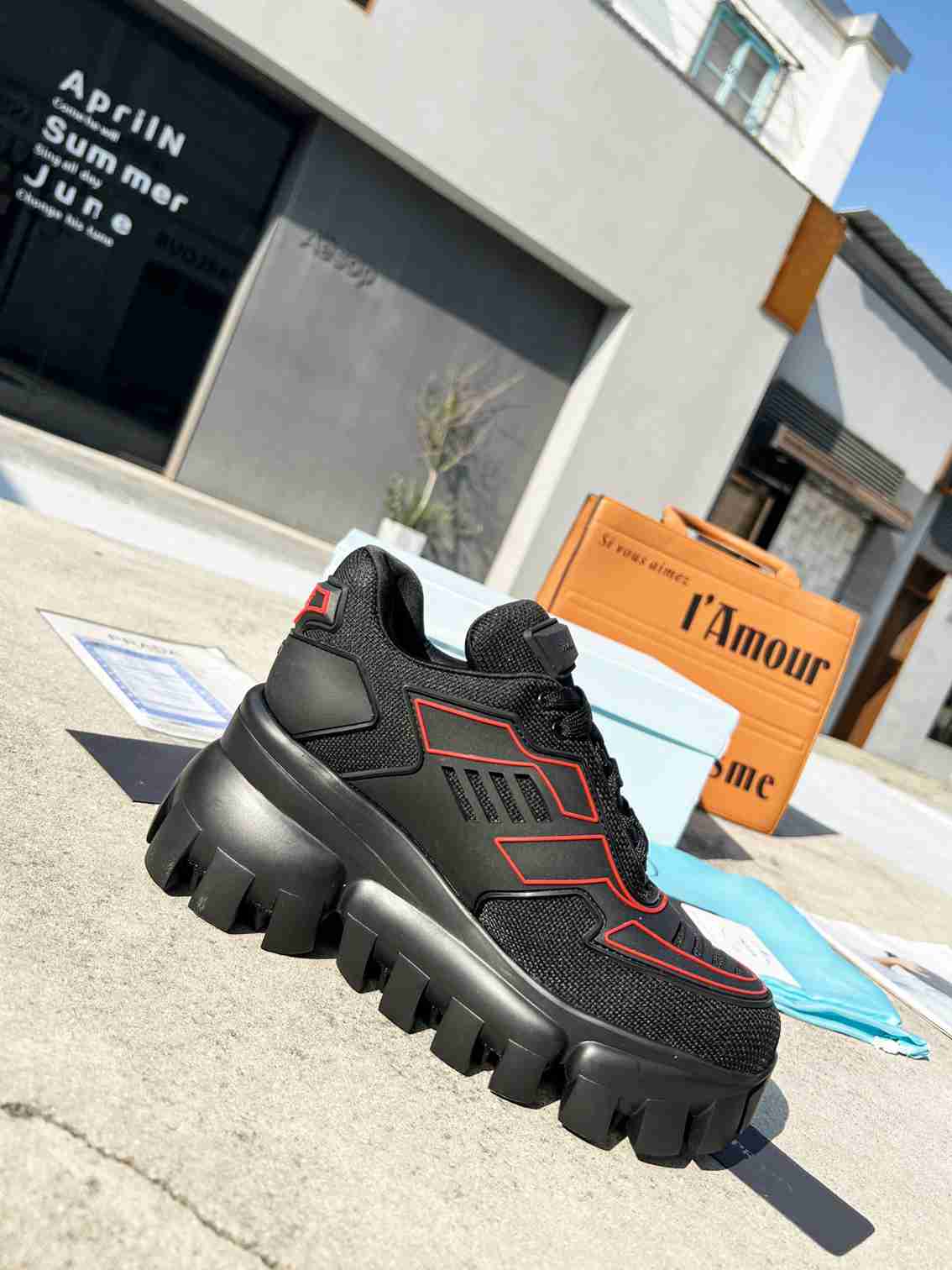 Prada Cloudbust Thunder Sneakers With Black And Red 2Eg2933Lgnf0002