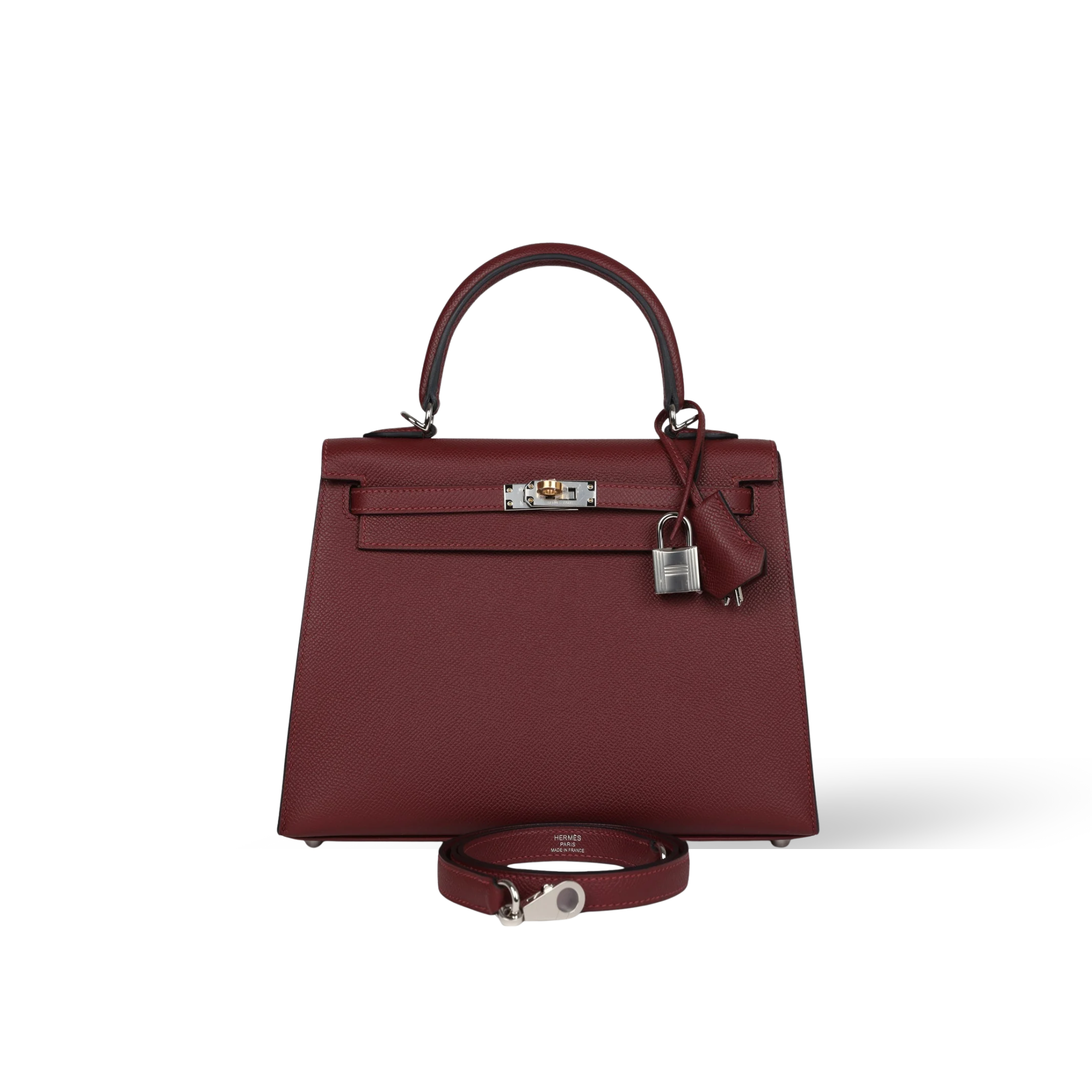 Hermes Kelly 25 Bag In Burgundy Epsom Leather For Women 25cm/10in