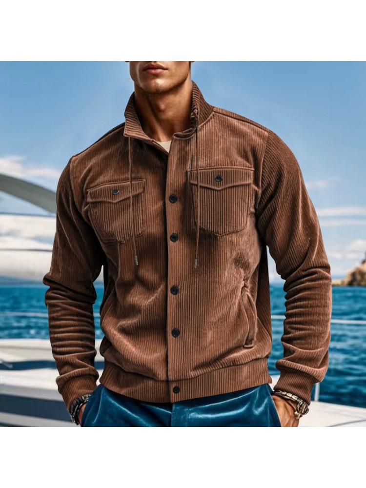 Solid Long Sleeve Stand Collar Single Breasted Men Jackets