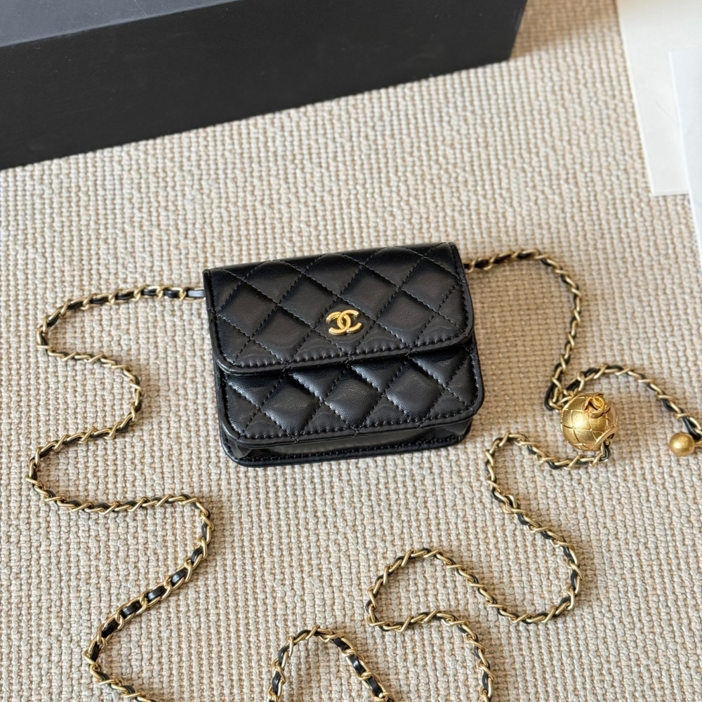 Chanel Clutch With Chain Pearl Crush Gold Black 15Cm Ap1628 B02916 94305