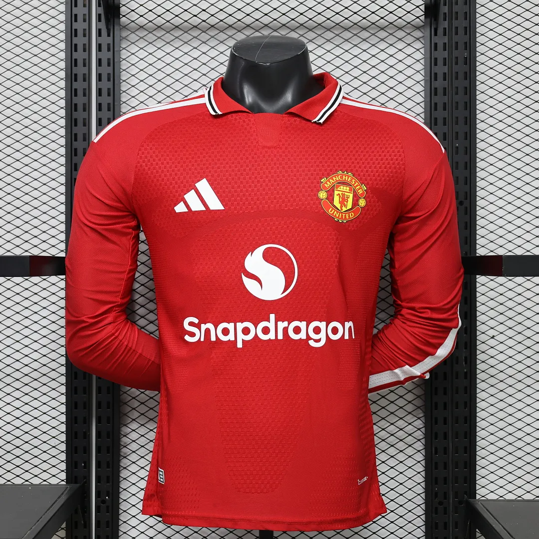 2026/27 Premier League Manchester United Team Home Football Jersey Player Version Long Sleeves - JerseyFun