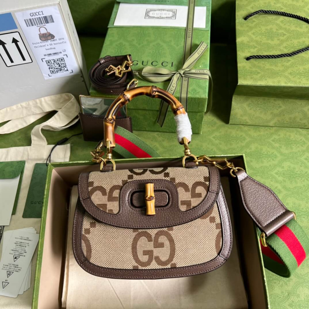 Gucci Bamboo 1947 Jumbo GG Small Top Handle Bag
