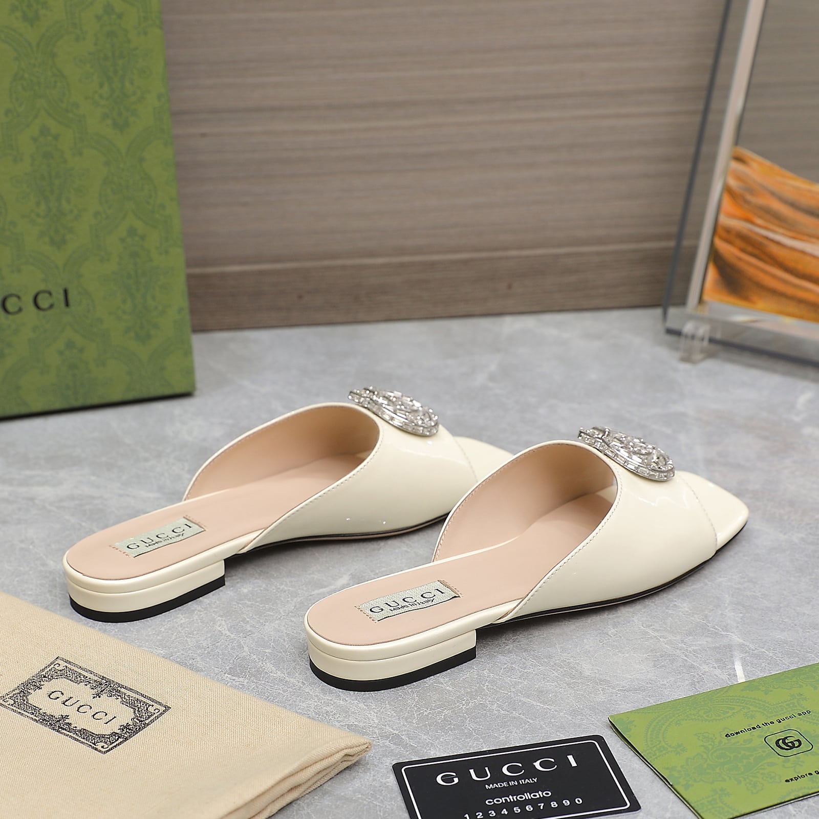 Gucci Gg Crystal Slippers White