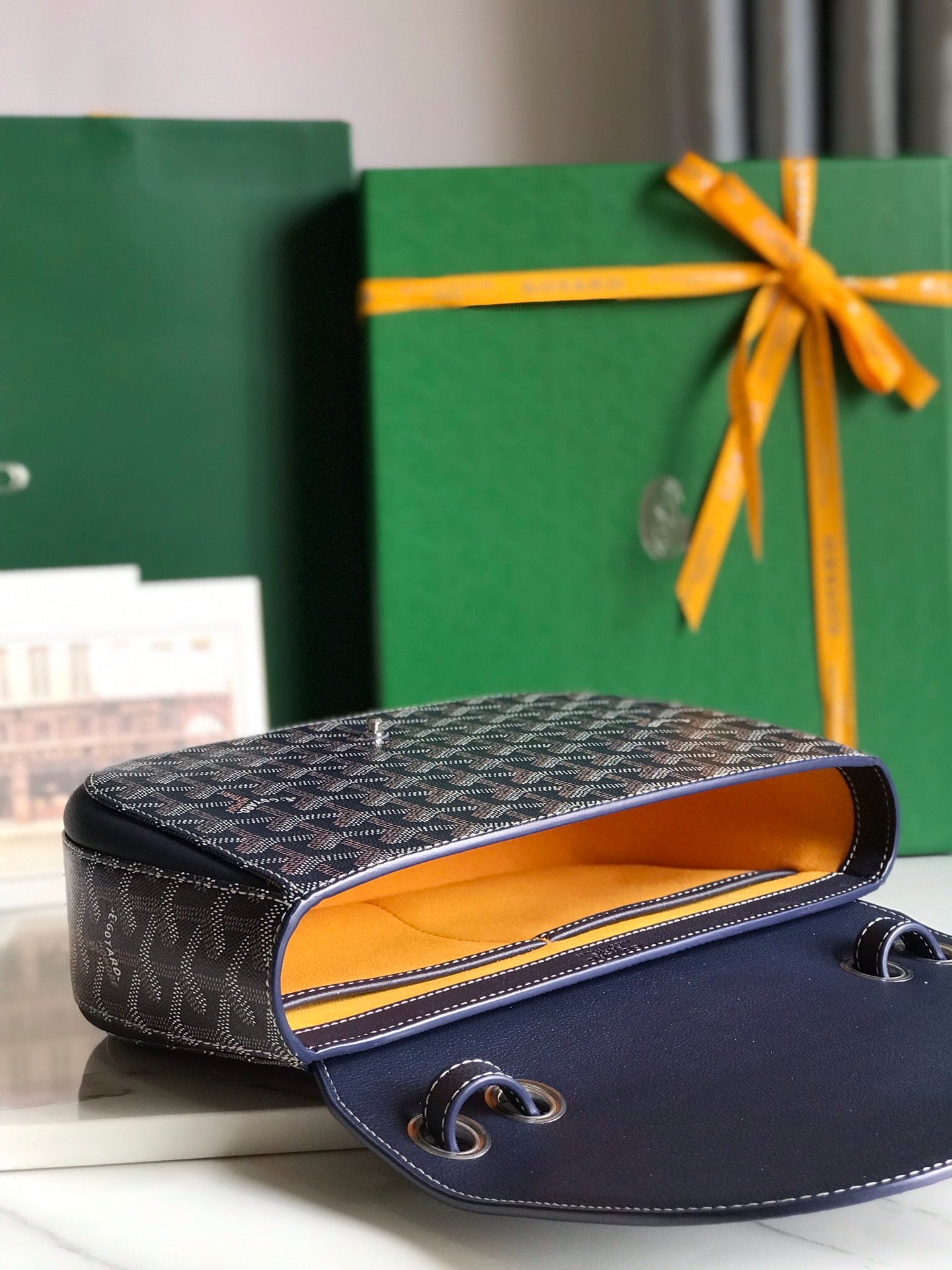 Goyard 233 Bag 25 Cm Navy Blue Calfskin And Goyardine Canvas 25cm