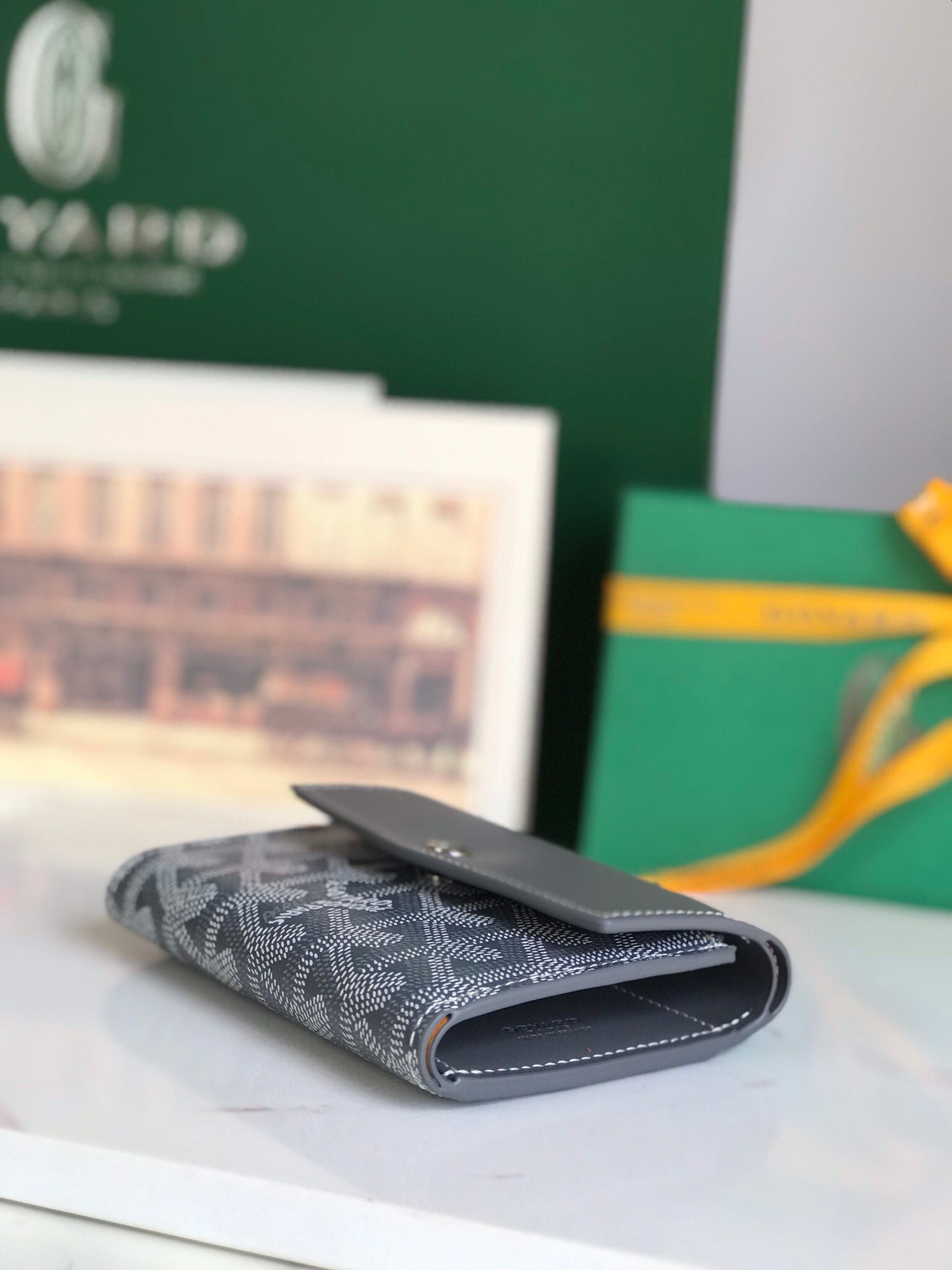 Goyard Saint-Gabriel Wallet 12 Cm Gray Calfskin And Goyardine Canvas