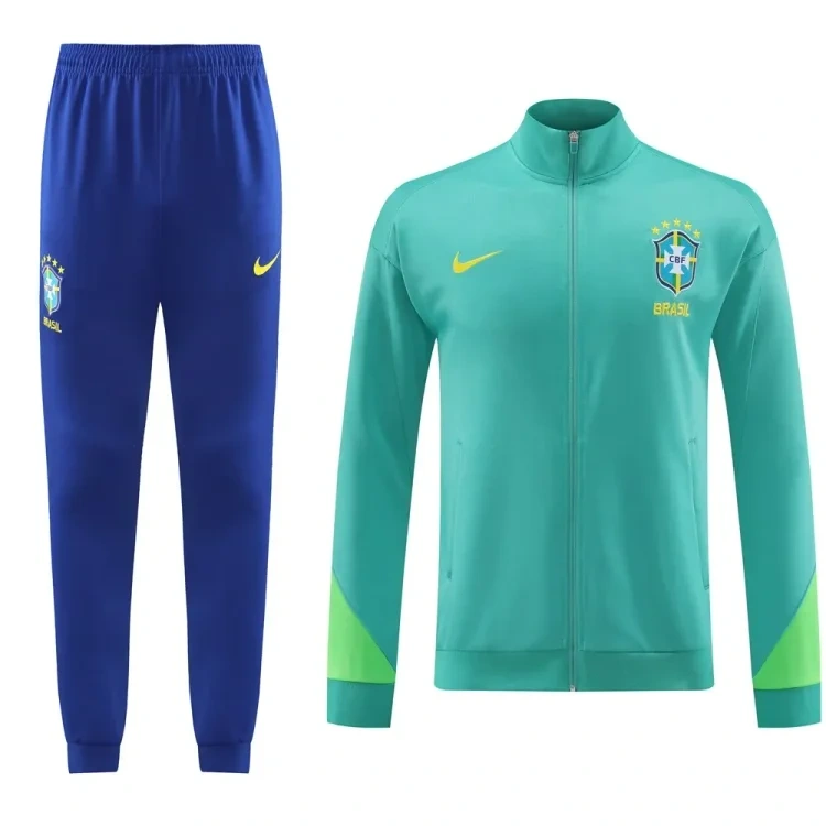 2023-2024 Brazil long zipper jacket blue football jersey set