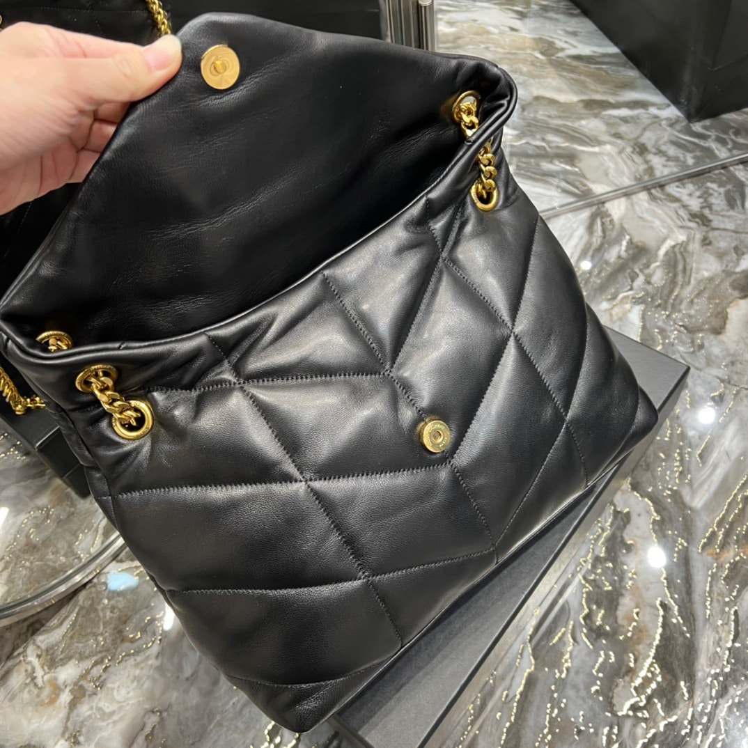 Saint Laurent Puffer Medium Chain Bag In Quilted Gold Toned Metal