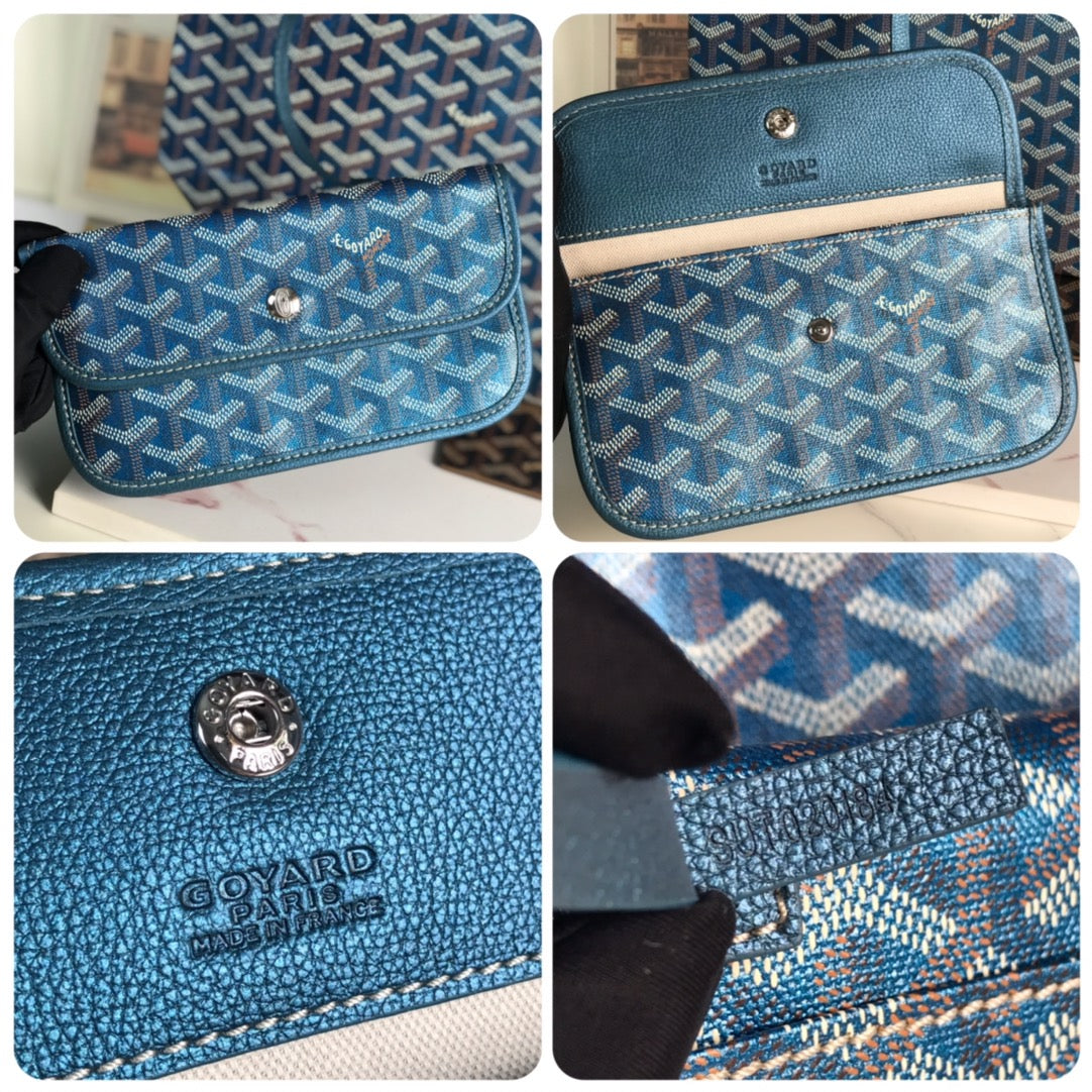 Goyard Saint Louis Pm Bag 34Cm Deep Blue Canvas Chevroches Calfskin