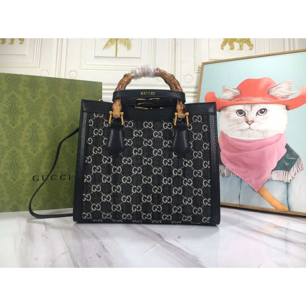 Gucci Diana Small Tote Bag in Black Denim