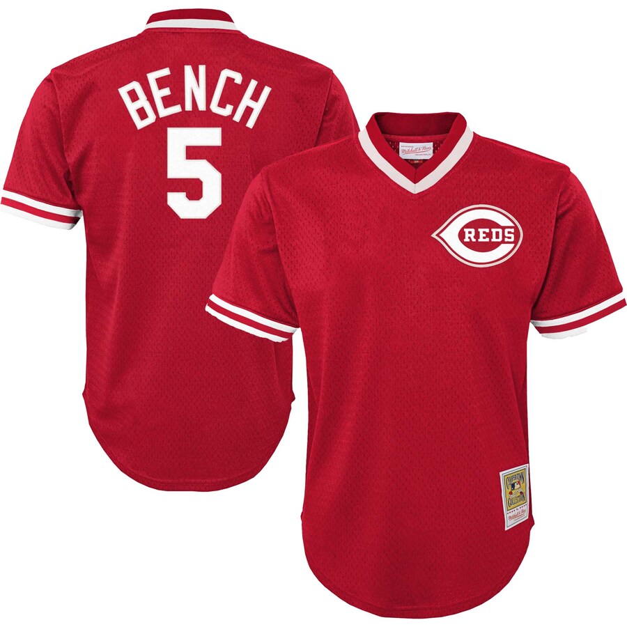 Johnny Bench Cincinnati Reds Mitchell&Ness Youth Cooperstown Collection Mesh Batting Practice Jersey Red