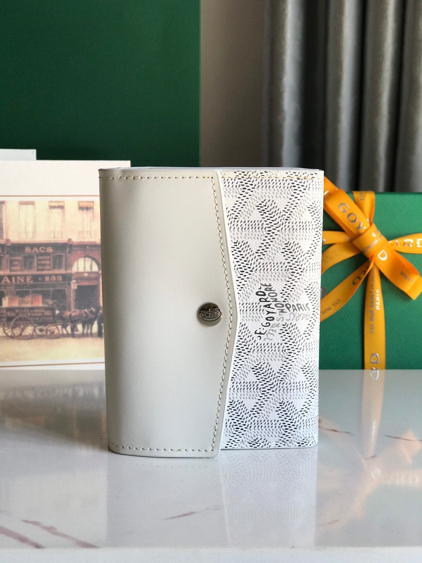 Goyard Saint-Gabriel Wallet 12 Cm White Calfskin And Goyardine Canvas