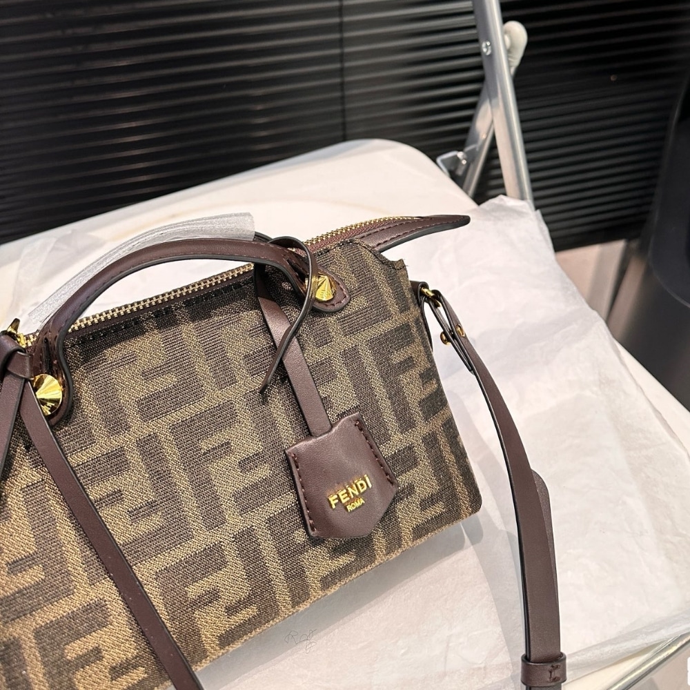 Fendi By The Way Soft Medium Brown Ff Jacquard Fabric Bag 27Cm