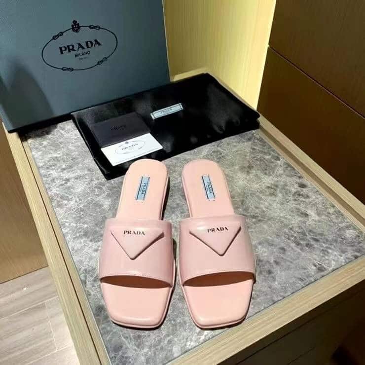 Prada Brushed Leather Slide In Pink