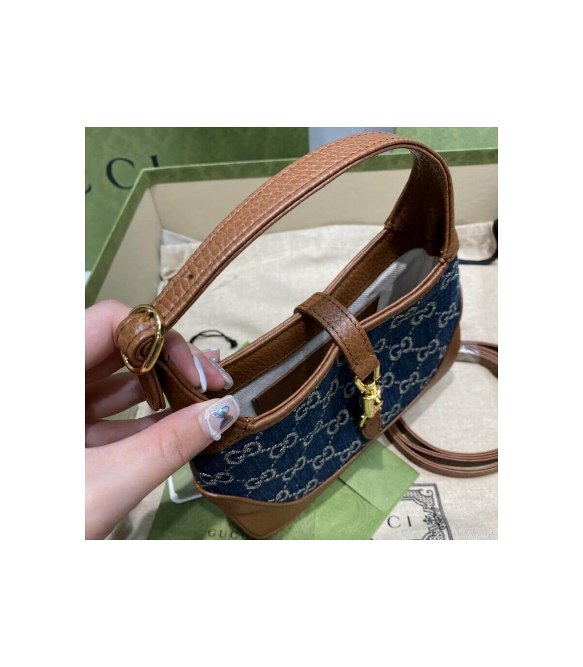 Gucci Jackie 1961 Mini Shoulder Bag in Blue Jacquard Denim 19cm