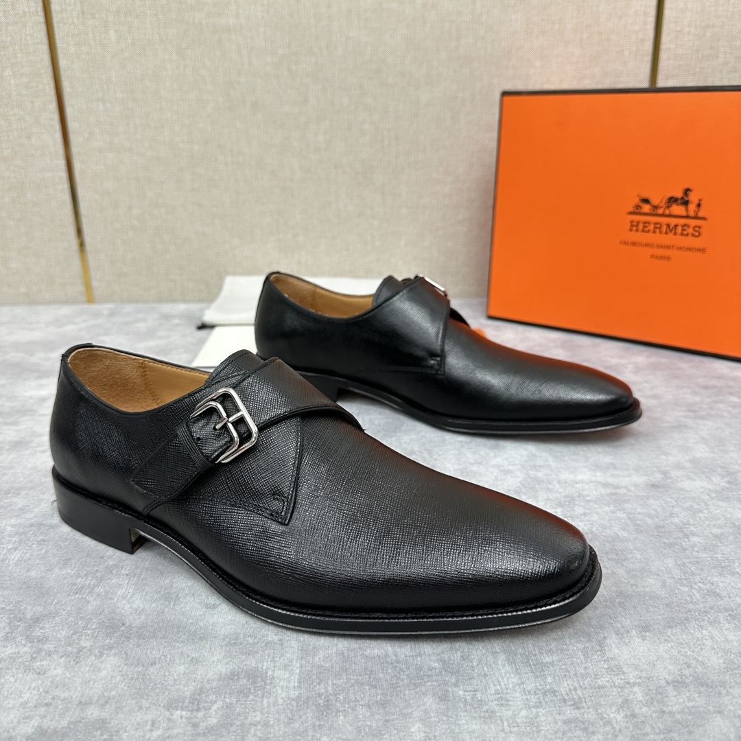 Hermès Norris Black Evercolor Leather Derby- Shoes for Men