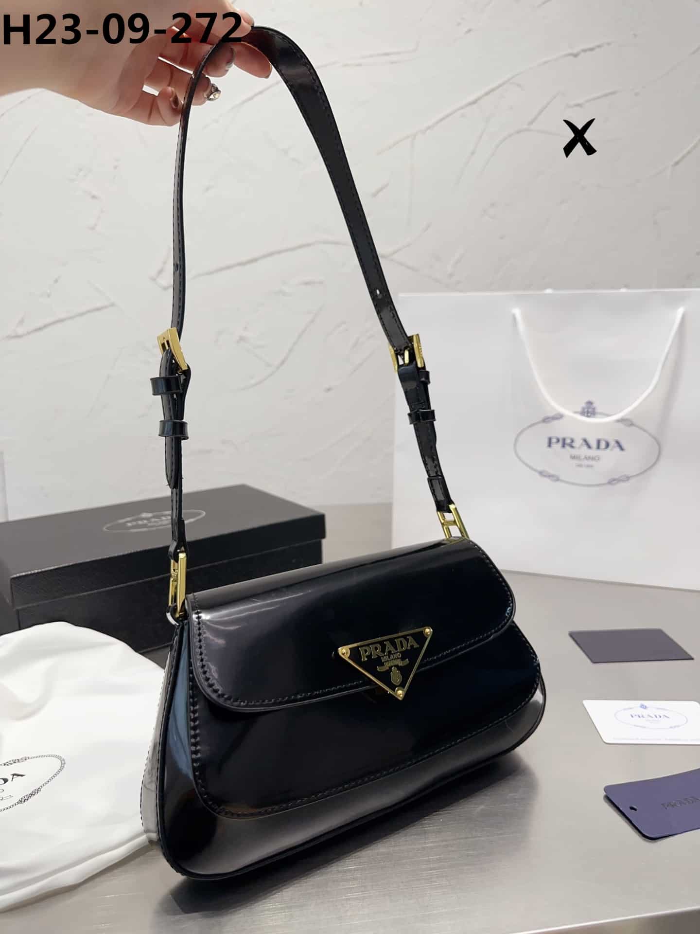 Prada Brushed Leather Bag Black 27Cm