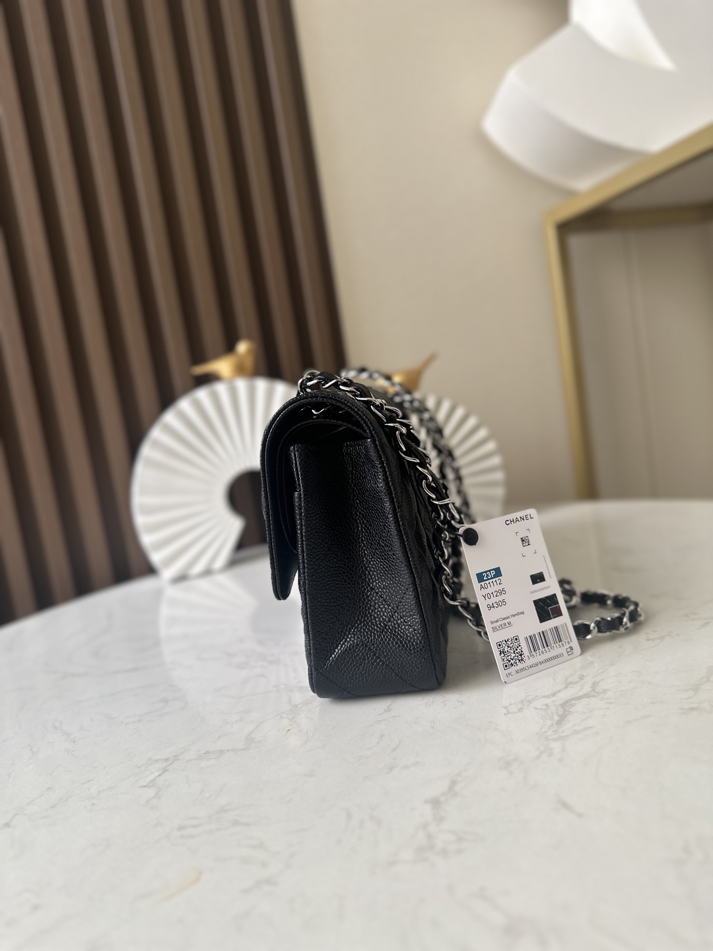 Black Caviar Quilted Medium Classic Flap Bag with Silver Hardware