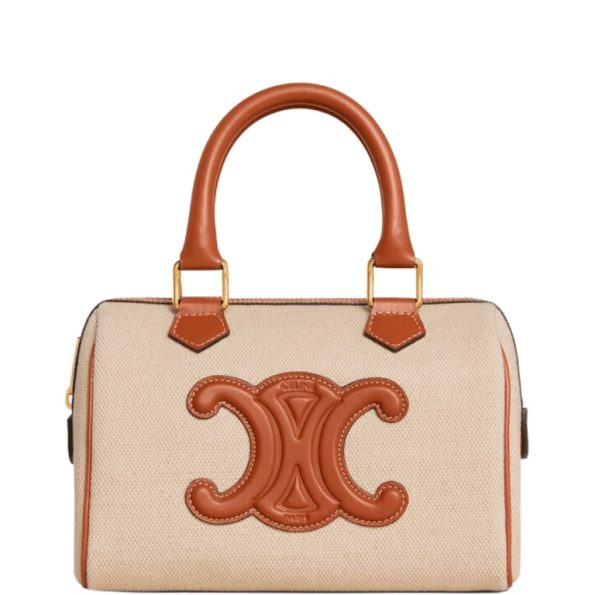CELINE  SMALL BOSTON CUIR TRIOMPHE IN TEXTILE AND CALFSKIN TAN