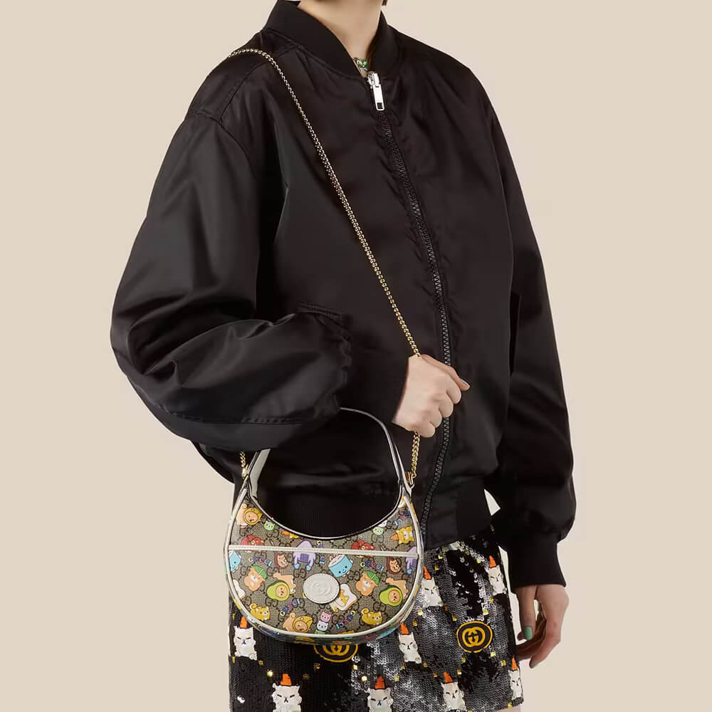 Gucci Half-Moon-Shaped Mini Bag with Interlocking G Animal Print