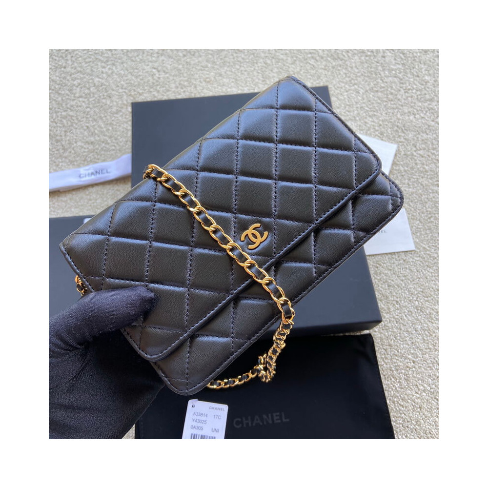 Chanel Lamb Wallet On Chain Woc Black 19cm