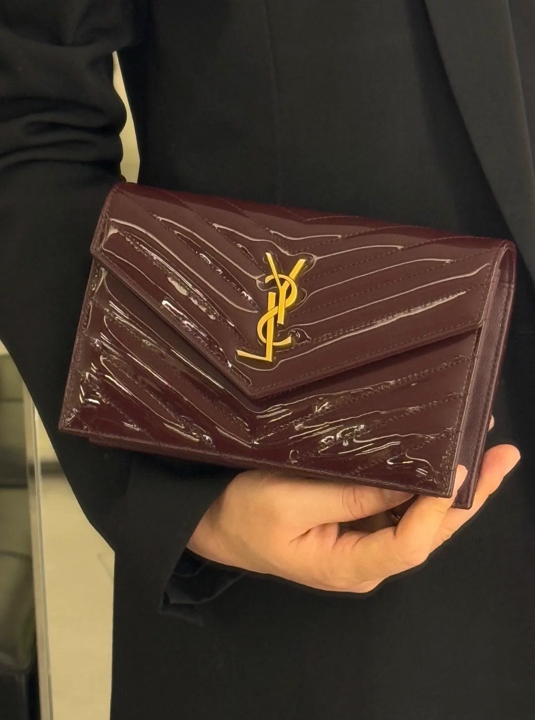 Saint Laurent Envelope Wallet on Chain in Quilted Patent Leather 19cm