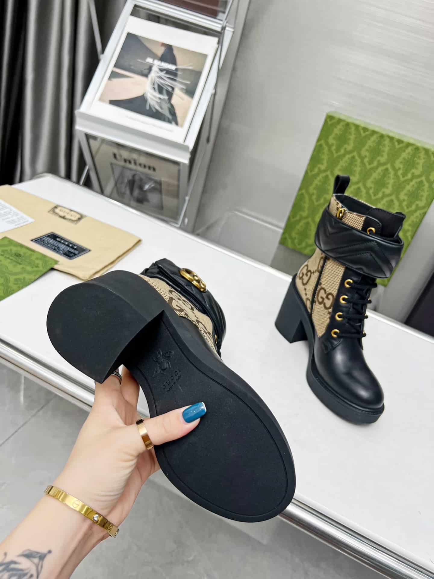 Gucci With Double G Ankle Boots Camel Ebony 719849 Aabd0 1183