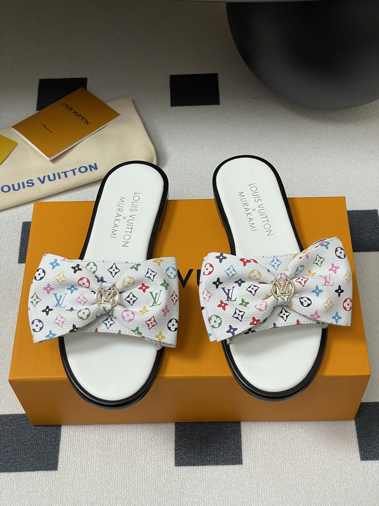 Louis Vuitton x Takashi Murakami Lily Flat Mule Bow Slide Sandals White 1AGVYA