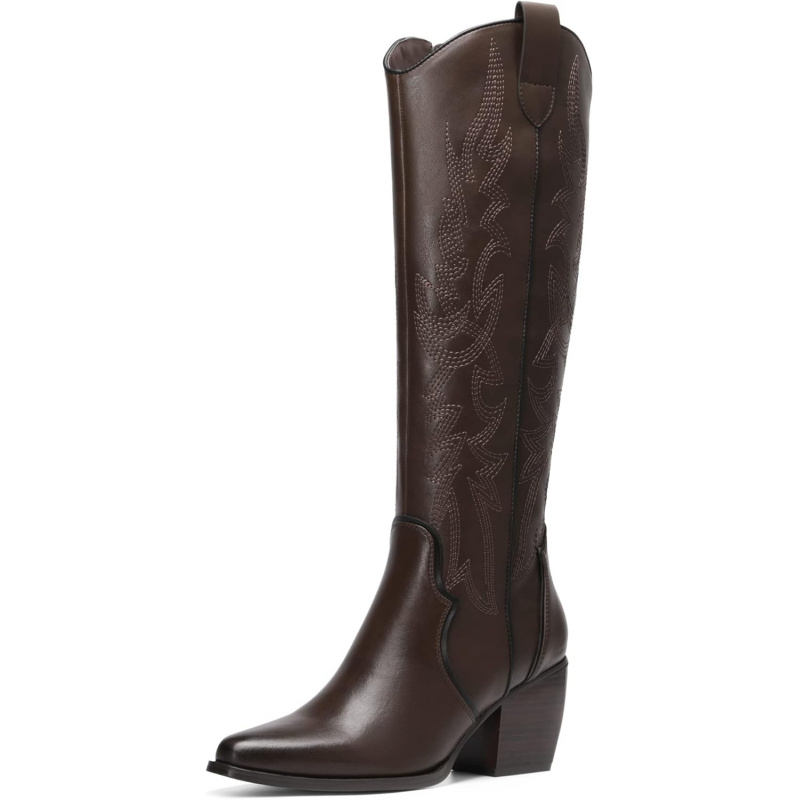 Women's Cowboy Boots Wide Calf Comfortable Pull On Zipper