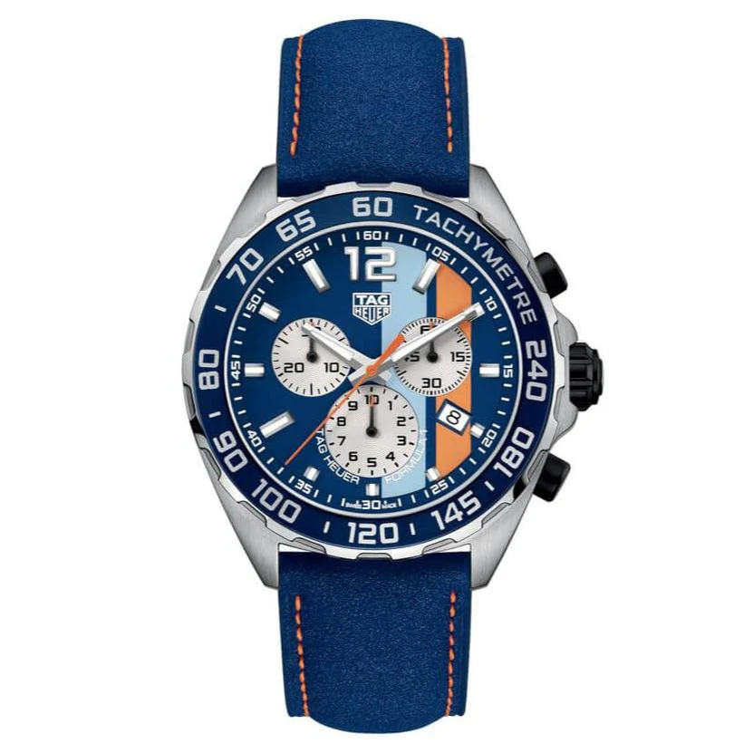 【Super Clone】Tag Heuer Formula 1 Gulf Edition Blue Dial Blue Leather Strap Watch for Men - CAZ101N.FC8243