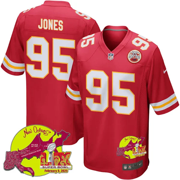 Chris Jones 95 Kansas City Chiefs Super Bowl LIX New Orleans Patch Game Men Jersey - Red