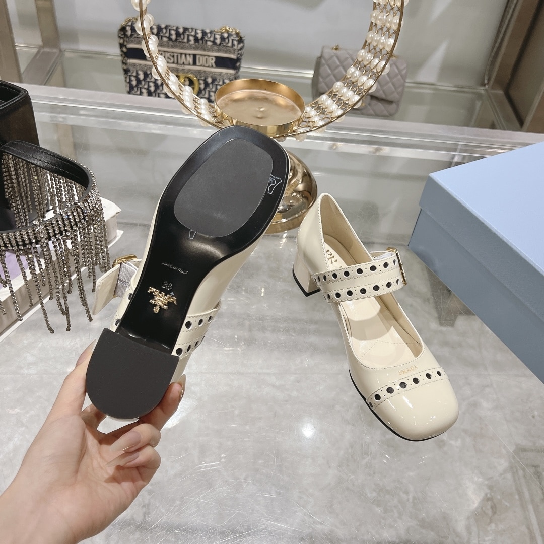 Prada Patent Leather Mary Jane Pumps White