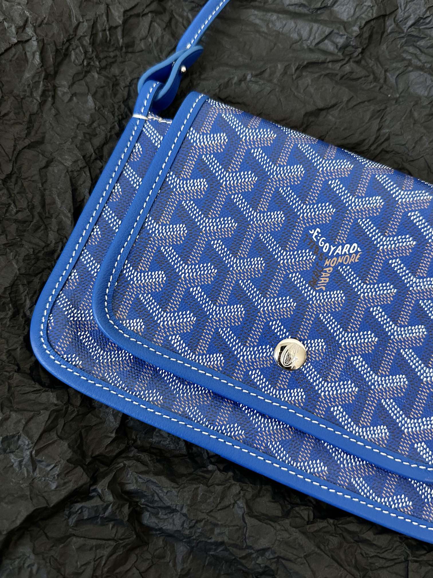 Goyard Plumet Pocket Wallet 20 Cm Sapphire Blue Goyardine Canvas And Lambskin Trim