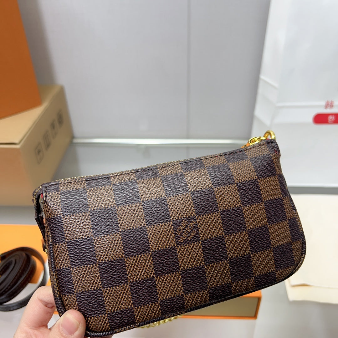 Louis Vuitton Pochette Accessoires Damier Ebene 17Cm With Chain N58009