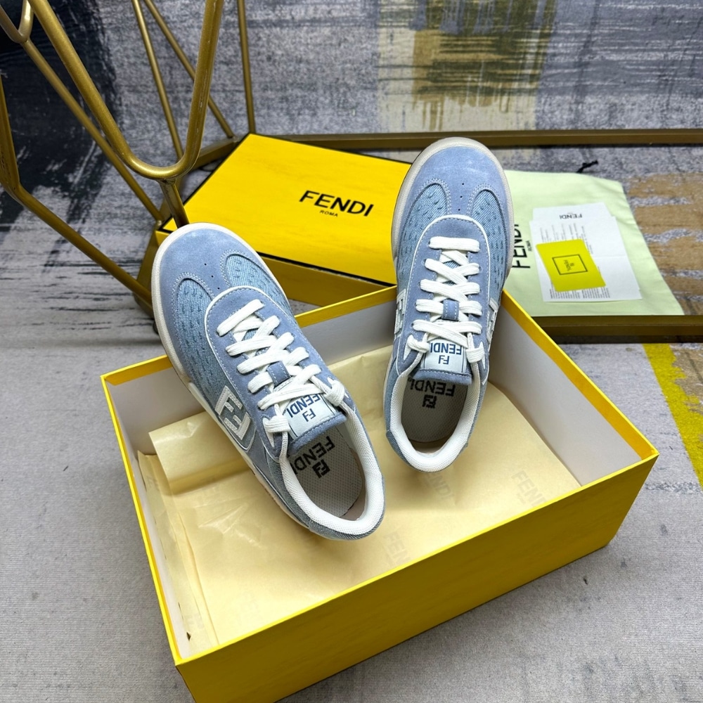 Fendi Match Denim Fabric And Suede Low Tops Light Blue 8E8670Asb3F1Sv1