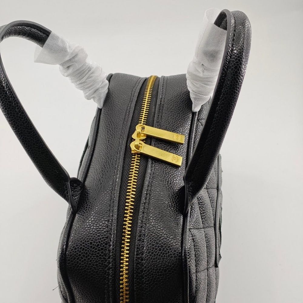 Chanel Quilted Caviar Small Bowler Satchel Black 25Cm/9.8in