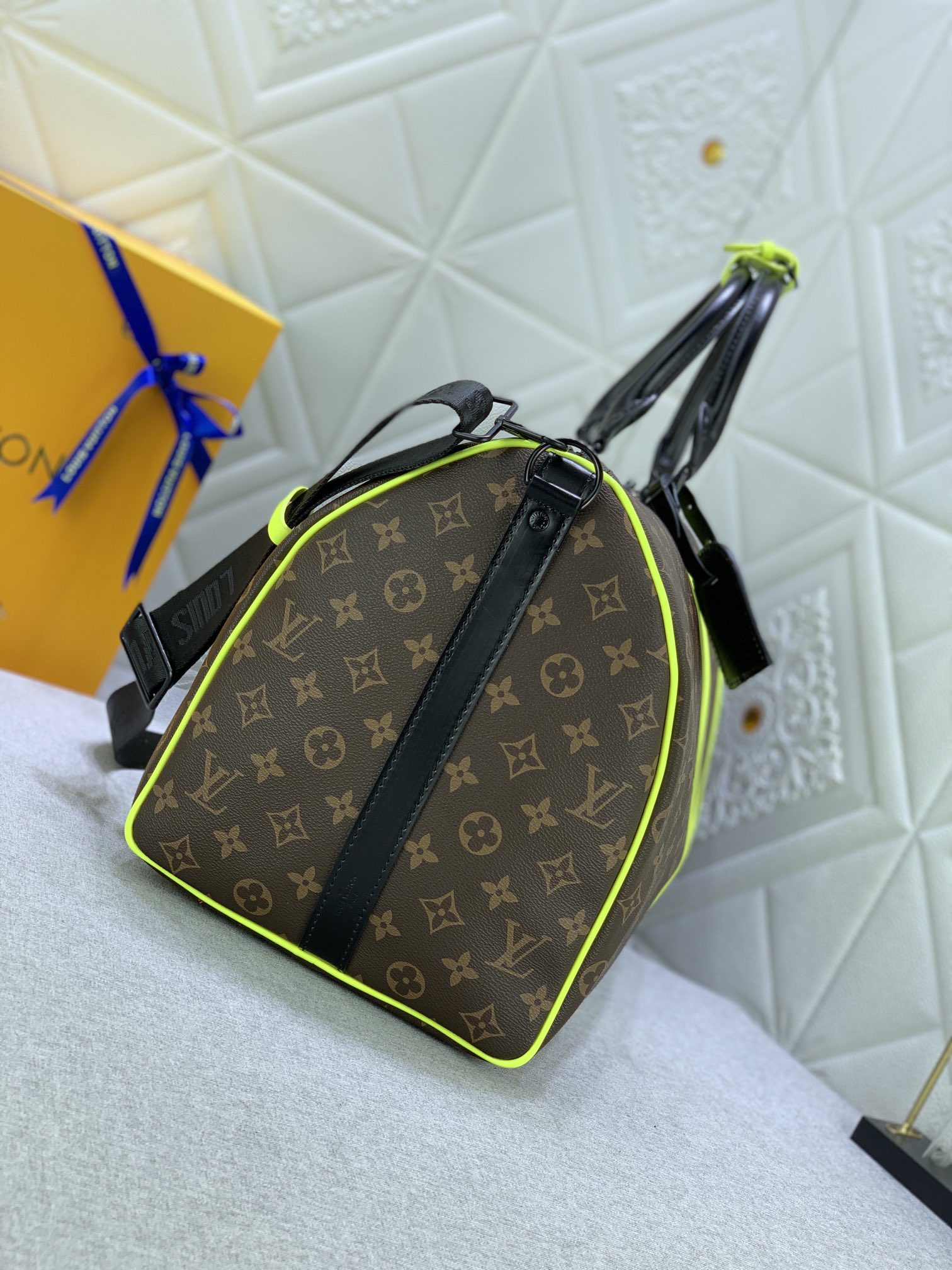 Louis Vuitton Keepall Bandouli Re 50 Brown And Chartreuse Macassar Canvas M45866
