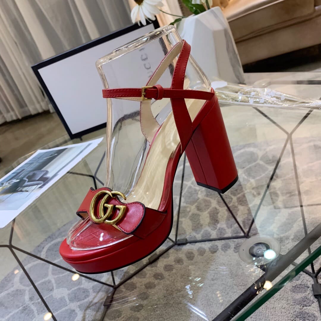Gucci Gg Leather Heeled Sandal Red