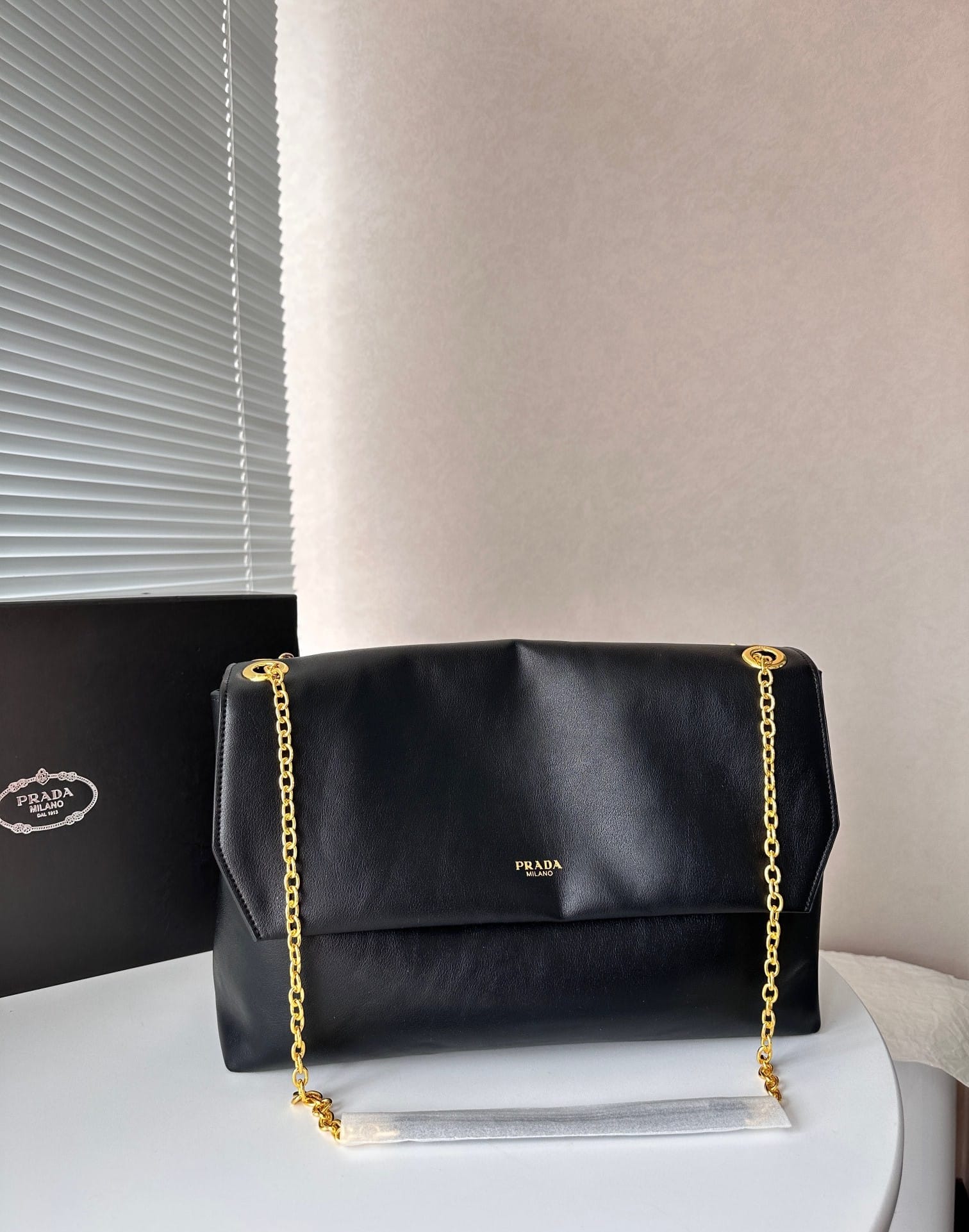 Prada Medium Leather Shoulder Bag Black 38Cm