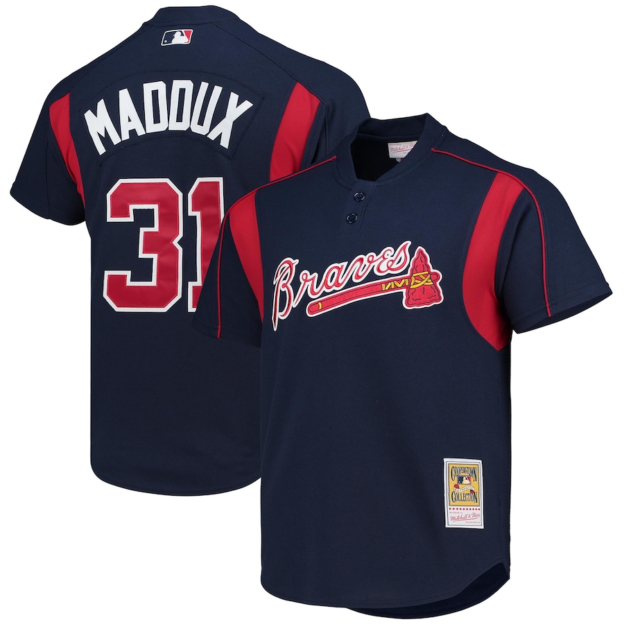 Greg Maddux Atlanta Braves Mitchell&Ness Cooperstown Collection Mesh Batting Practice Button-Up Jersey Navy