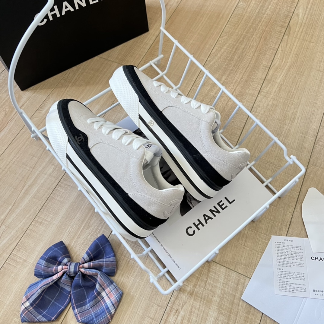 Chanel Suede Leather Runners White