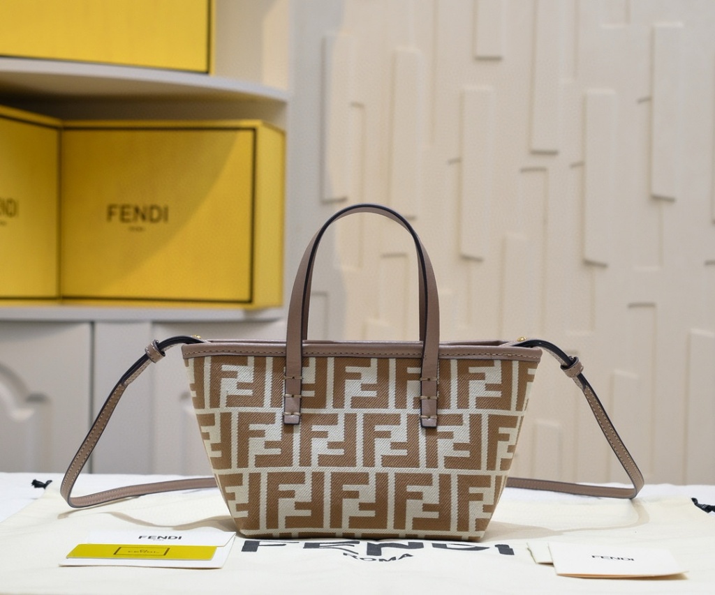 Fendi Roll FF Beige Jacquard Mini Bag 16cm