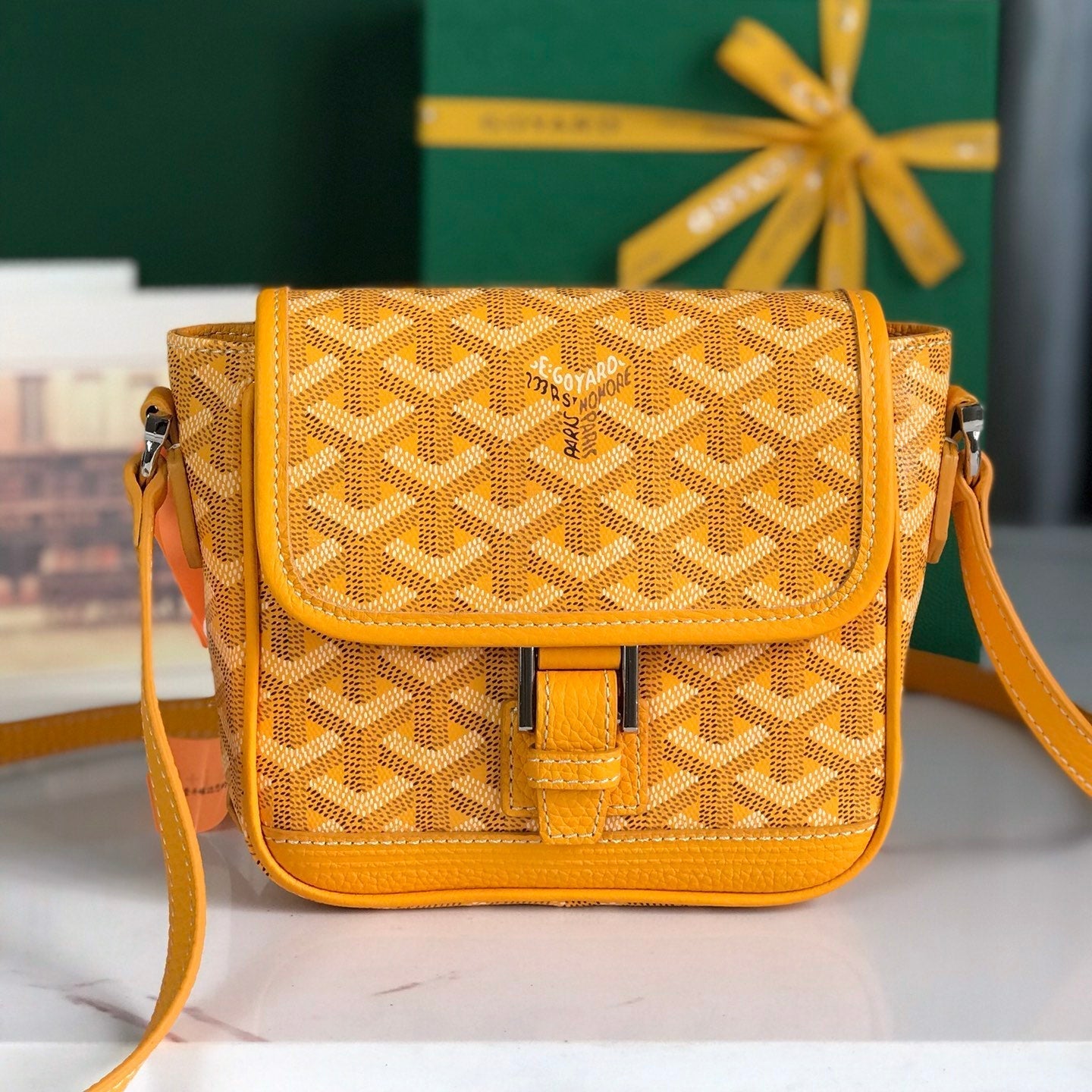 Goyard Grand Bleu 16cm Yellow Goyardine Canvas And Lambskin