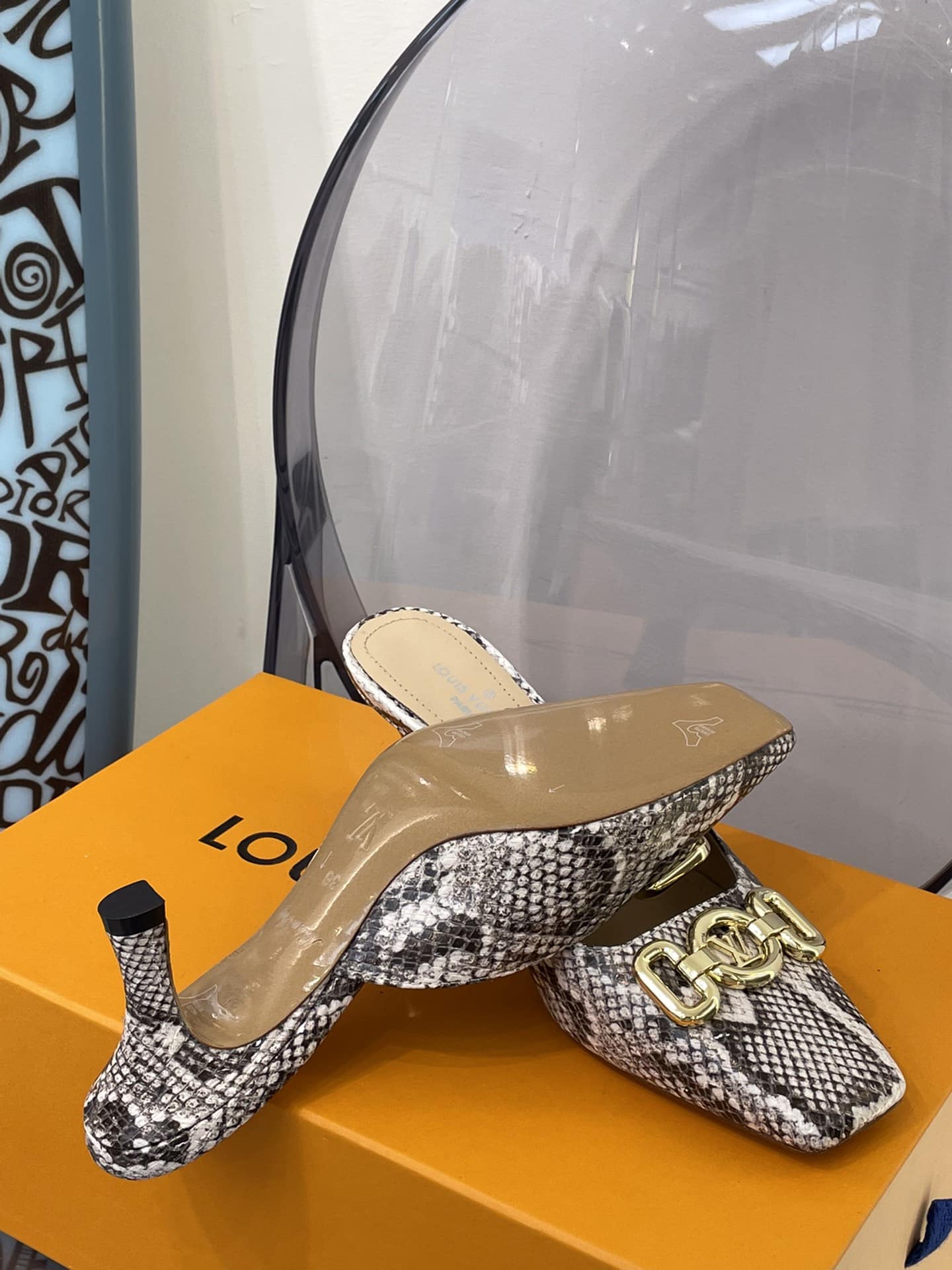 Louis Vuitton Lv Square Toe Snake Print Pump