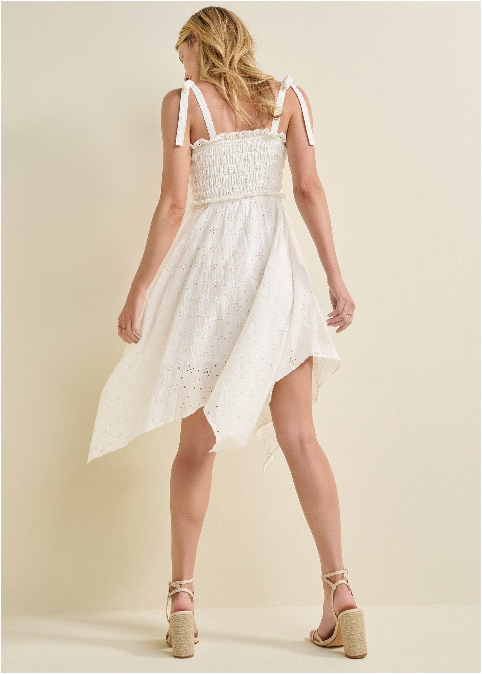 Smocked Top Eyelet Dress  – Off White