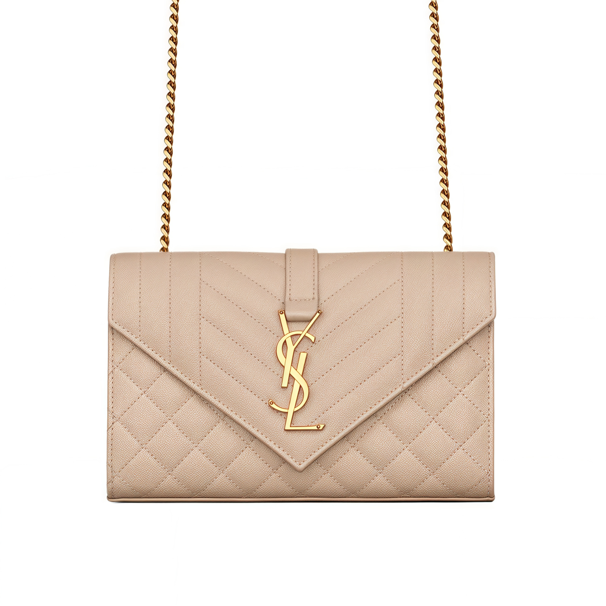 Saint Laurent Envelope Small Bag In Mix Matelasse Grain De Poudre Embossed Beige