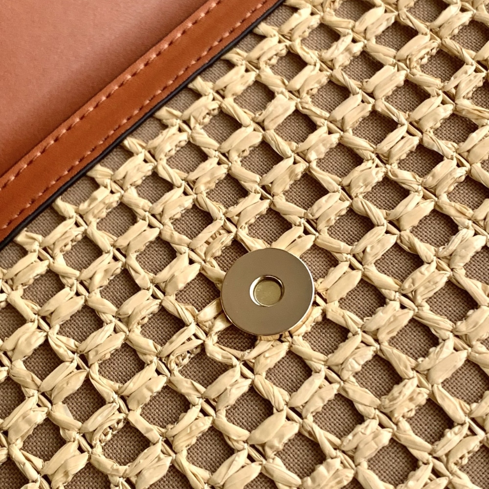 Valentino Garavani Rockstud Raffia Clutch Bag In Brown 28Cm